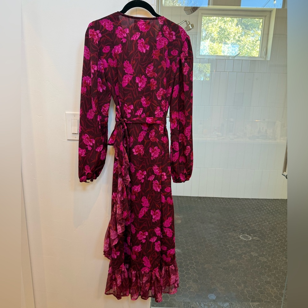 Anthropologie (Painter) Fuchsia and Plum Floral Long Sleeve Wrap Dress - Picture 4 of 5